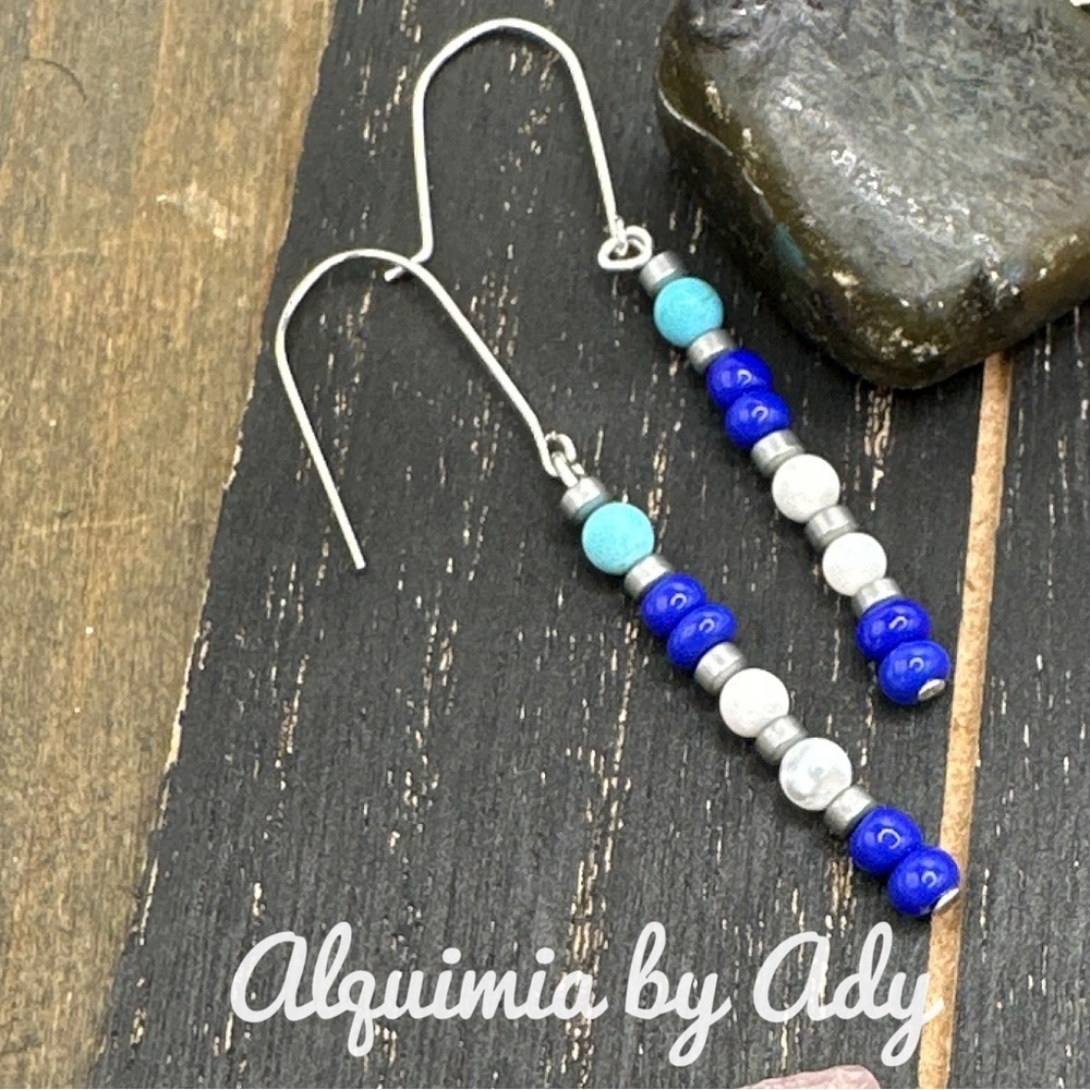 Lapis Long Stack Dangle Earrings With Turquoise 46$